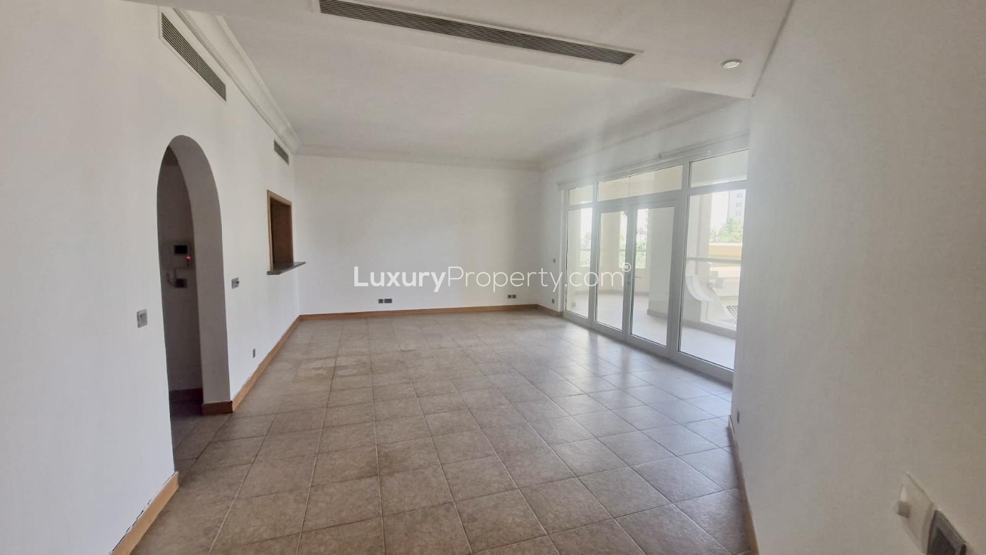 2-bedroom apartment interior with large windows at Shoreline Apartments, Palm Jumeirah for rent