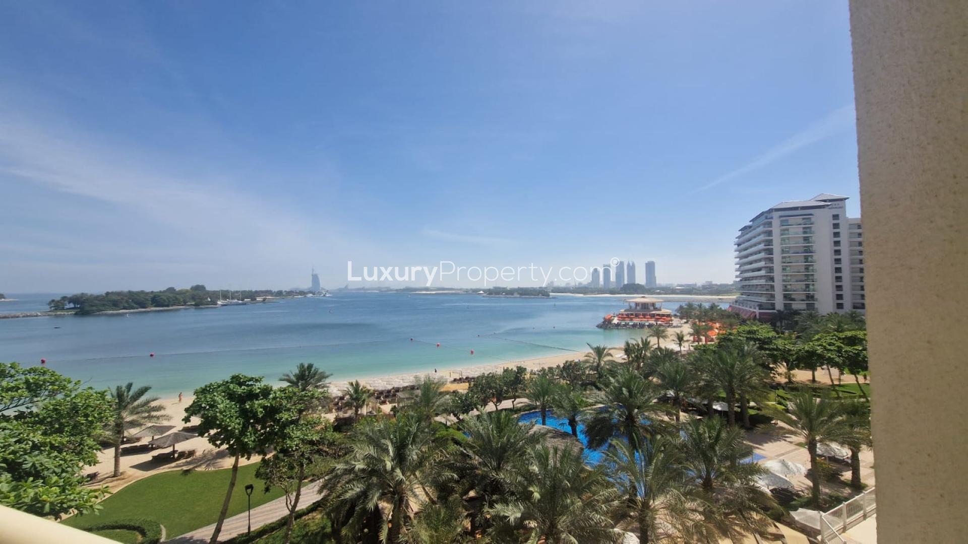 Balcony view of Palm Jumeirah shoreline from Shoreline Apartments, LP48822 rental listing