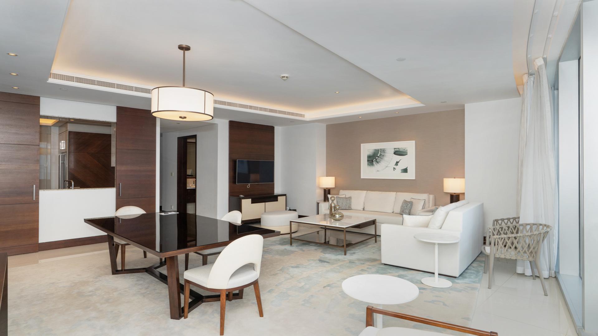 High-floor apartment balcony view of Burj Khalifa and fountain, Downtown Dubai, for rent