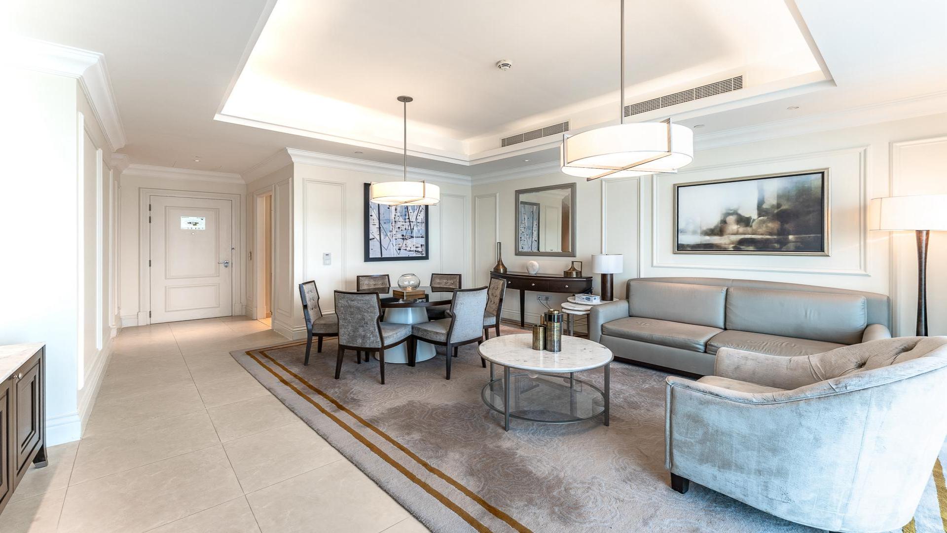 "Stunning city skyline view from The Address The BLVD apartment in Downtown Dubai for rent.",Elegant living room in 2-bedroom apartment, The Address The BLVD, Downtown Dubai for rent