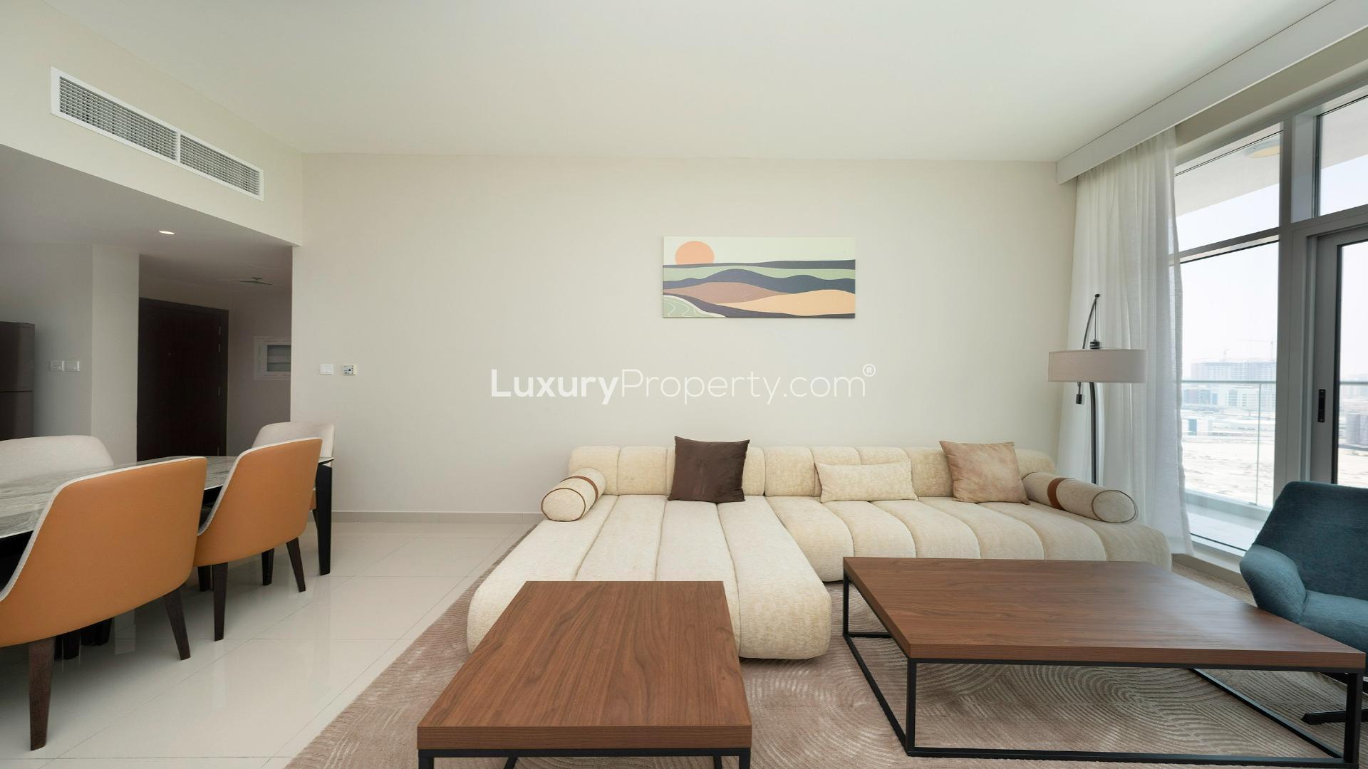 Furnished living room with modern decor in Vita Residencia, Al Sufouh 1 apartment