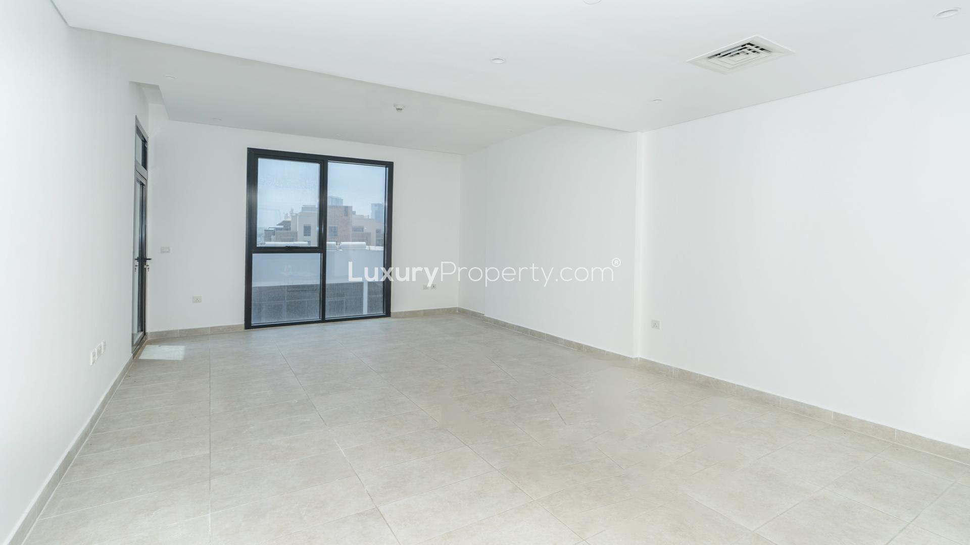 Jumeirah Village Circle skyline view from Hyati Residences balcony, 2-bedroom apartment for rent