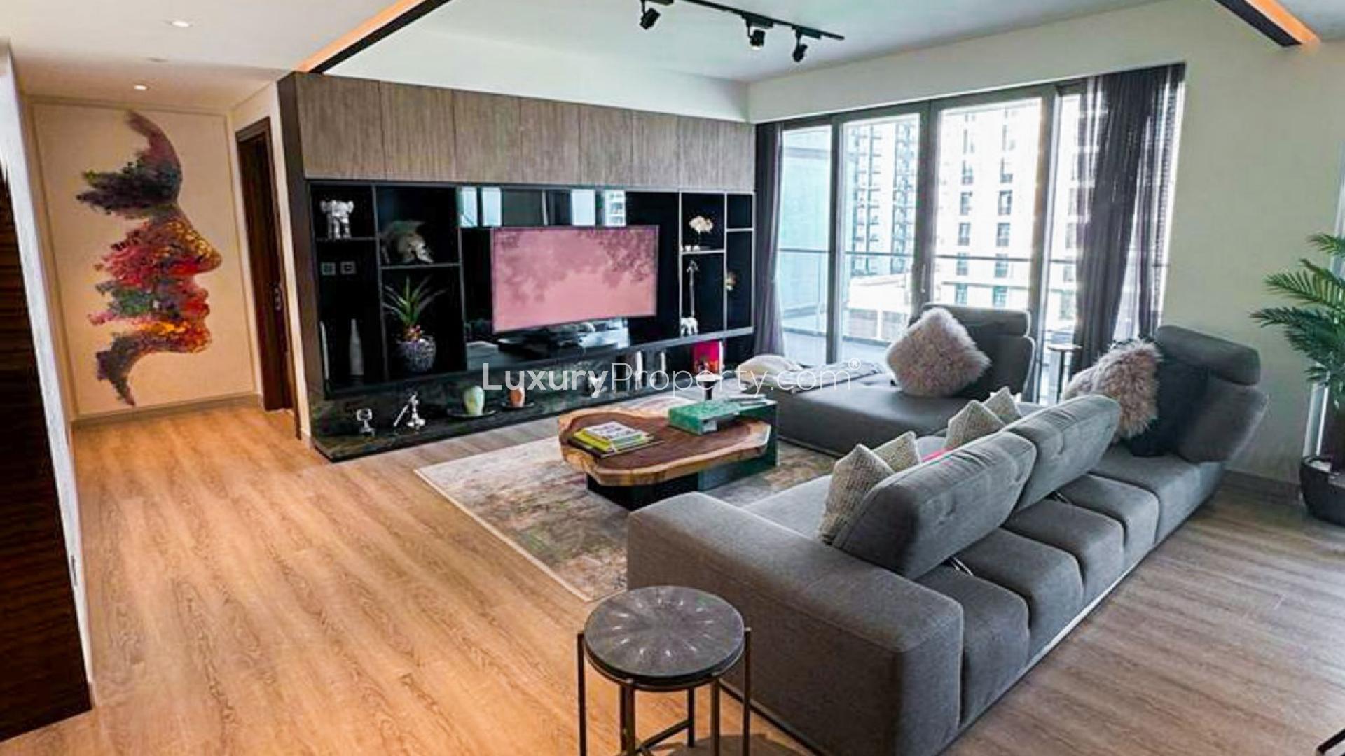 Modern kitchen in fully furnished 2-bedroom apartment, Hartland Greens, MBR City for rent