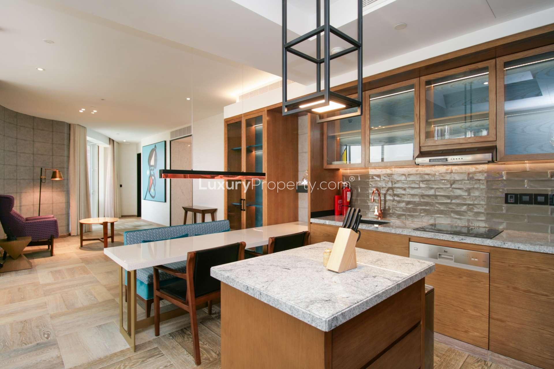 Luxury furnished kitchen in Andaz Dubai The Palm apartment, Palm Jumeirah rental property