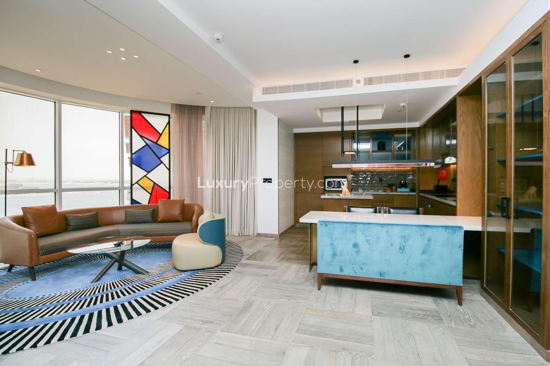 Two-bedroom serviced apartment interior at Andaz Dubai The Palm, Palm Jumeirah for rent