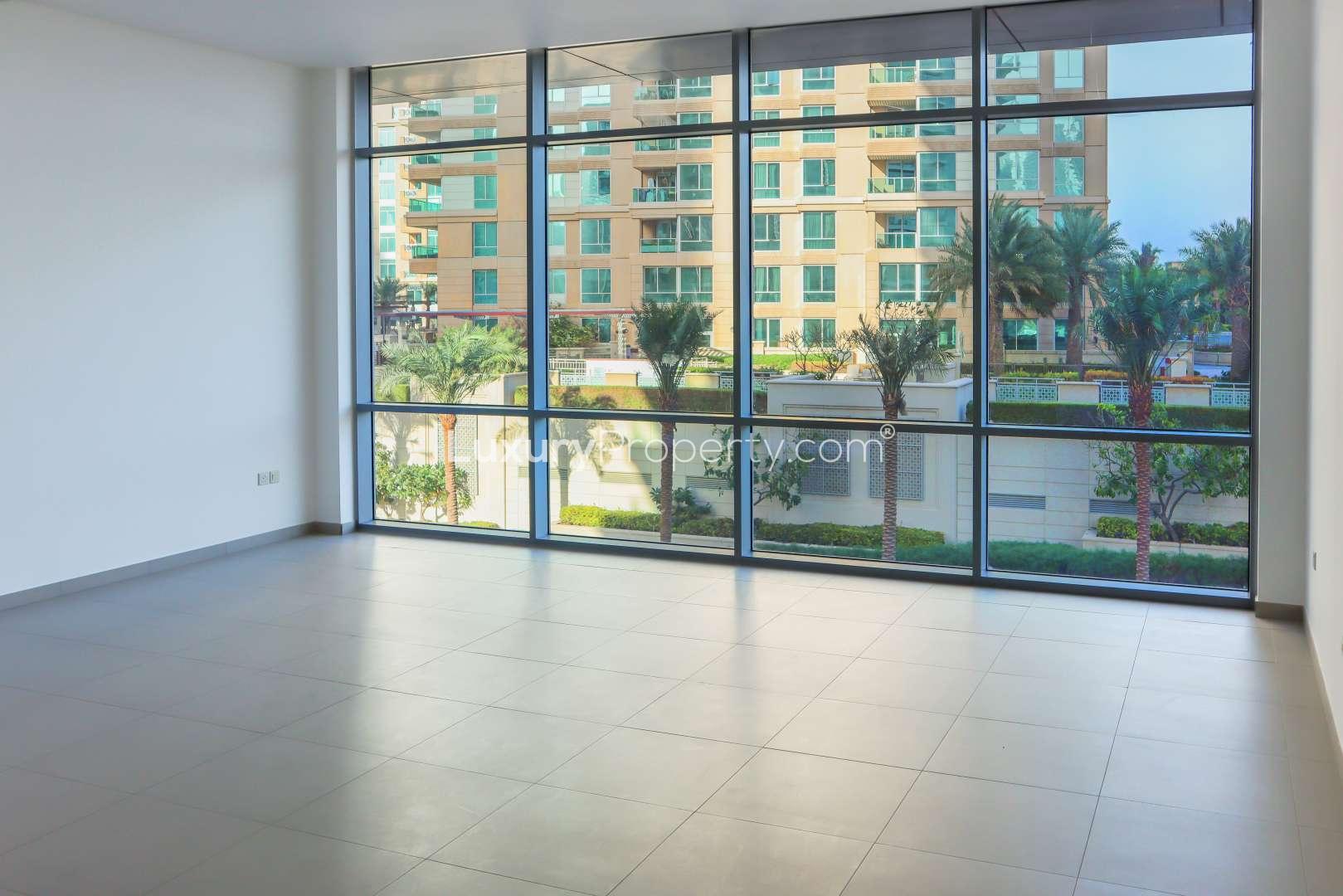 Balcony view from 2-bedroom apartment in Ariyana Tower, overlooking Dubai Marina skyline