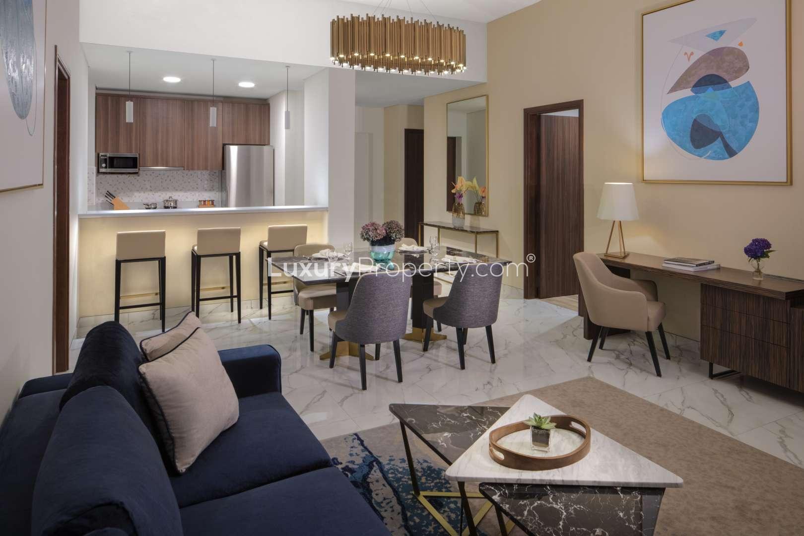 Rooftop pool at Avani Palm View, Dubai Media City, with cityscape background