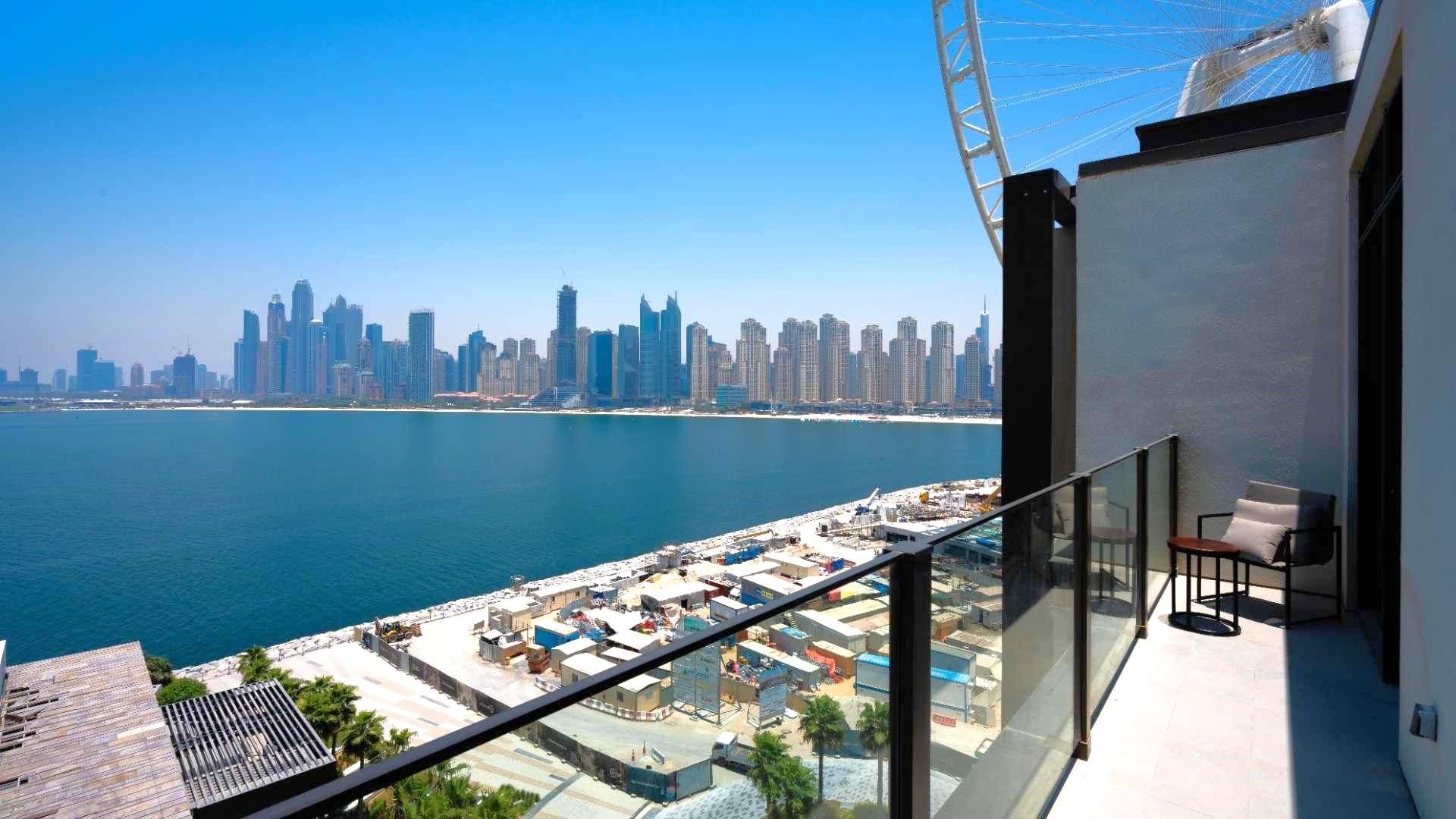 Luxurious living room with sea view in Bluewaters apartment, Dubai, modern furnishings