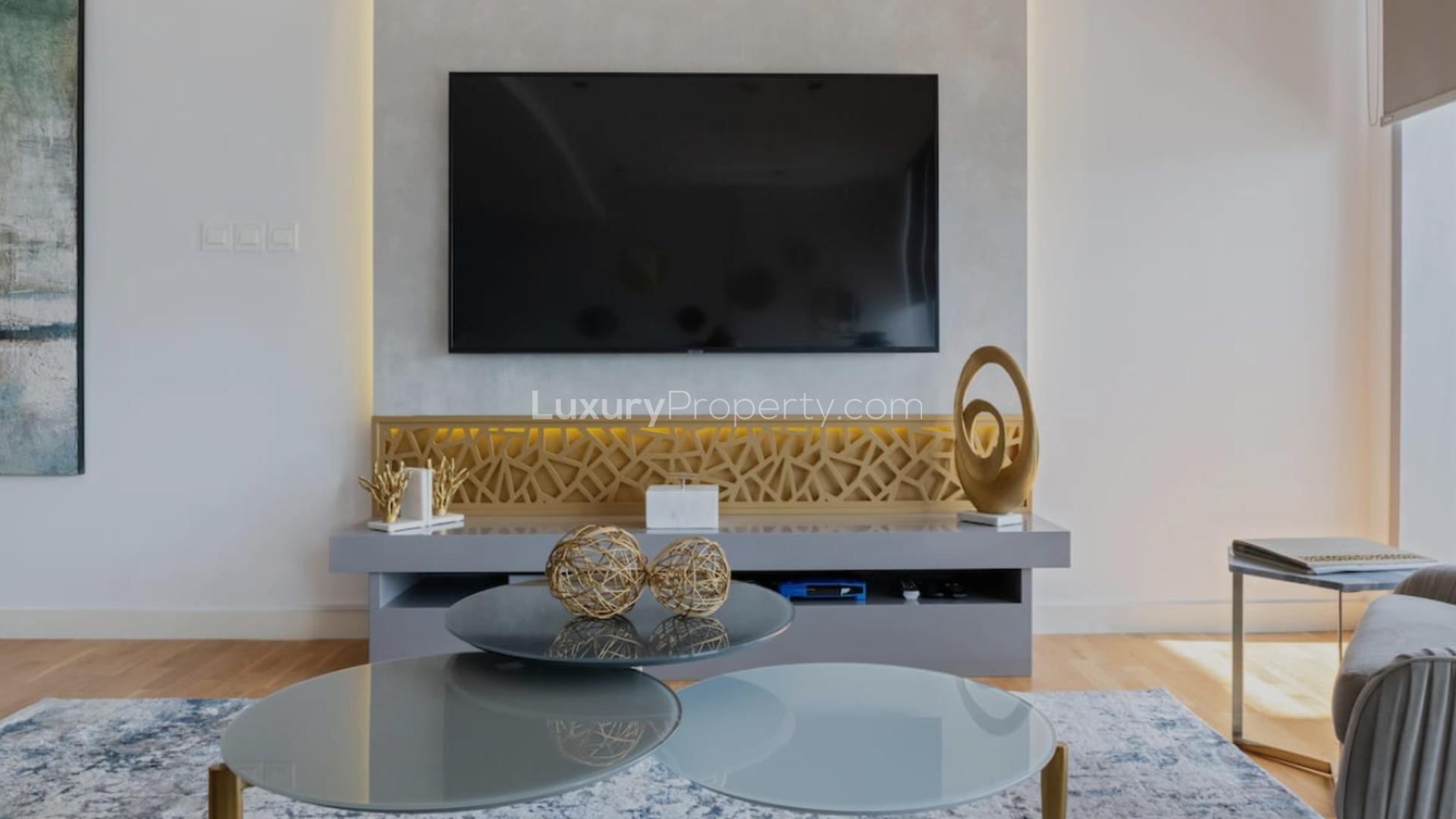 Modern living room with sea view in Bluewaters Residences apartment for rent