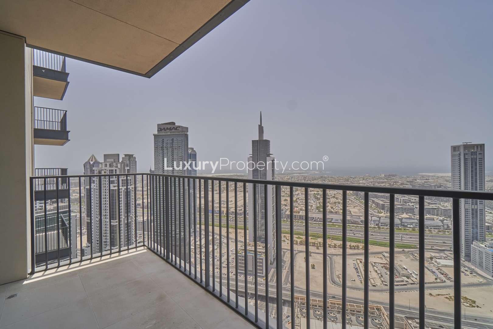 Skyline view from chiller-free 2-bedroom apartment in BLVD Heights, Downtown Dubai for rent