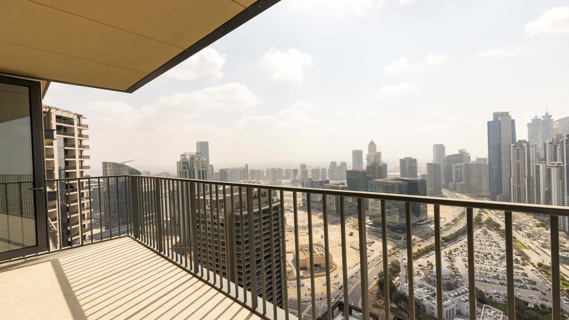 High-floor duplex balcony view in Downtown Dubai from BLVD Heights apartment for rent