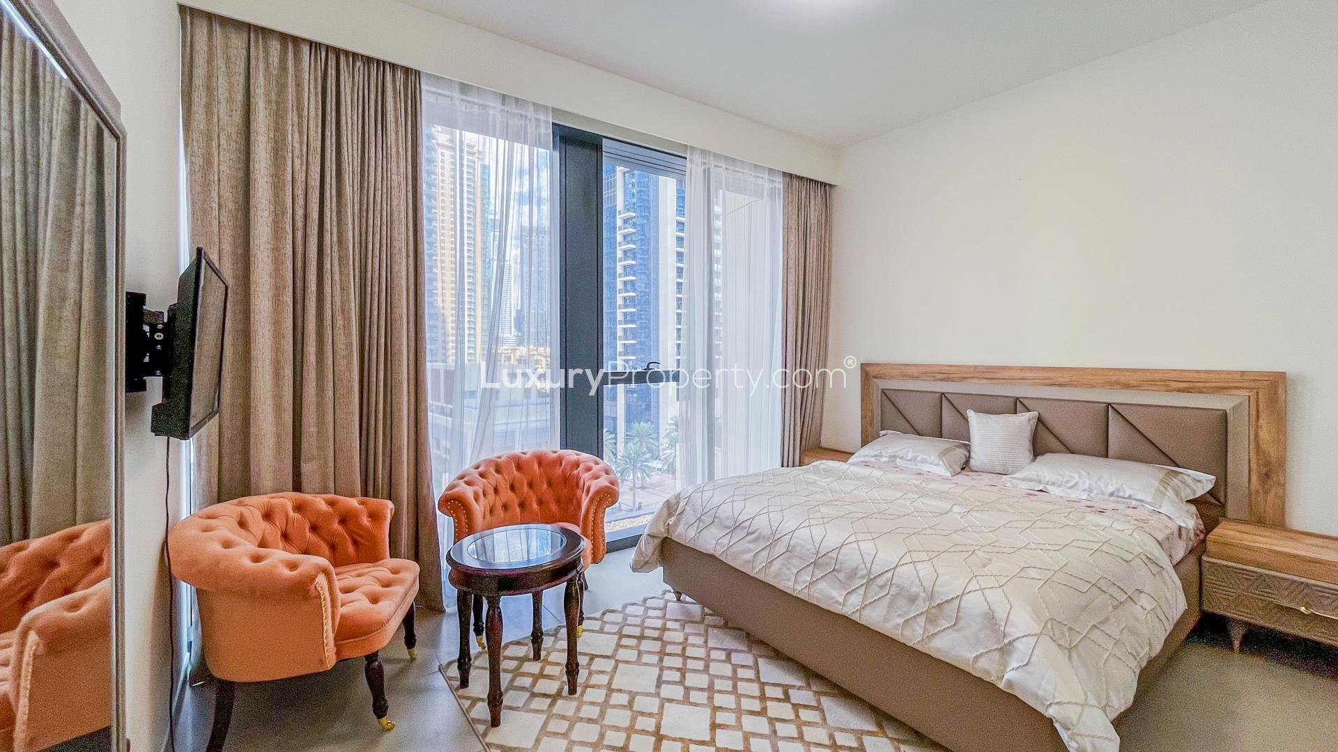 Modern kitchen with stainless steel appliances in Downtown Dubai apartment, BLVD Heights