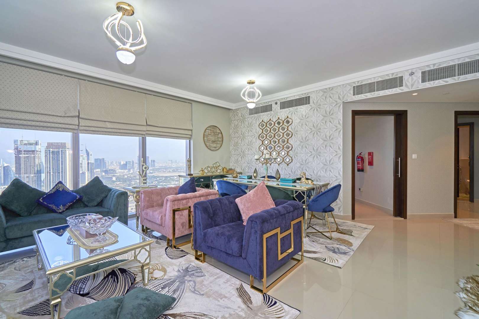 Skyline view from Boulevard Point apartment, Downtown Dubai with iconic skyscrapers visible