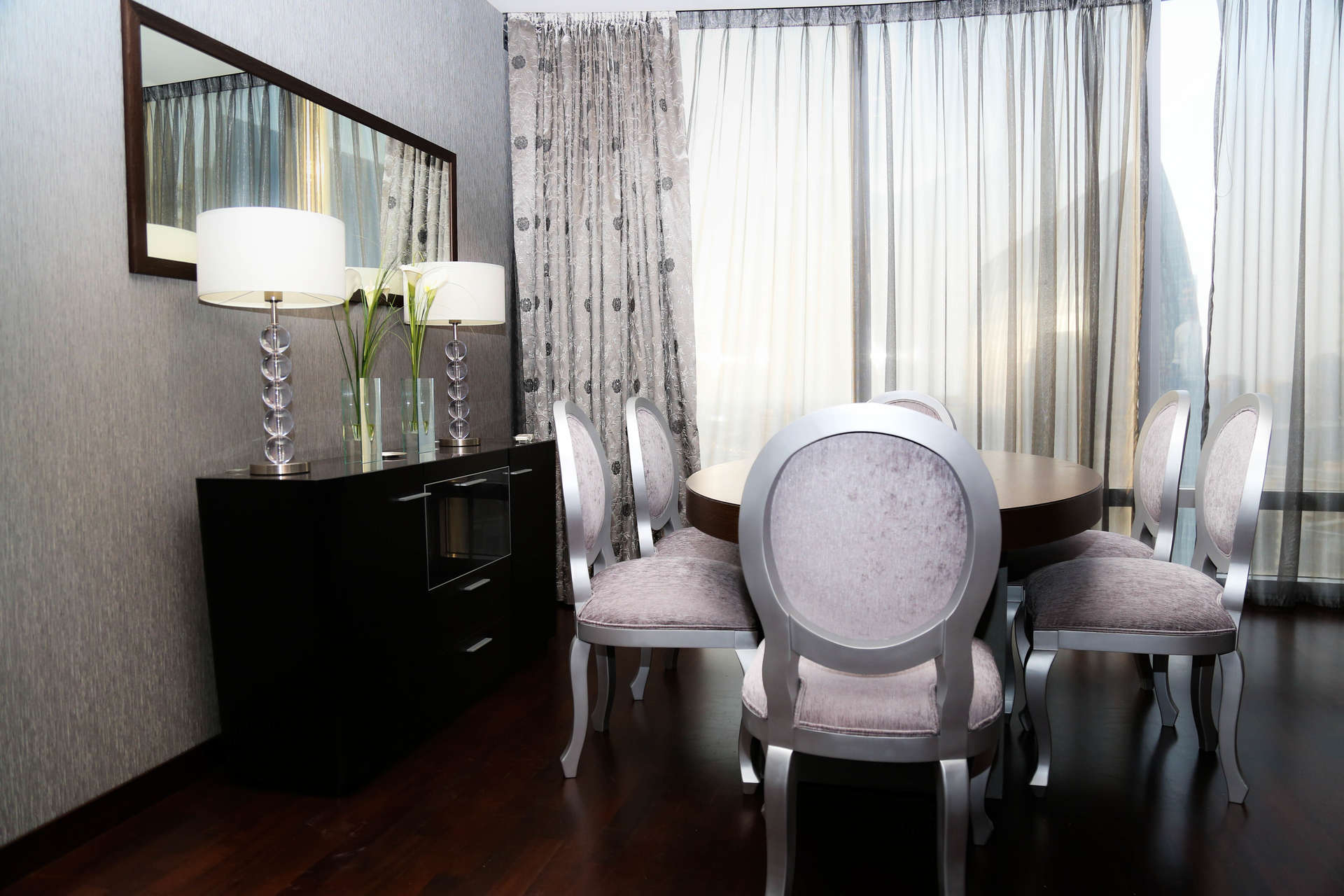 Modern living area in luxury 2-bedroom apartment, Burj Khalifa, Downtown Dubai