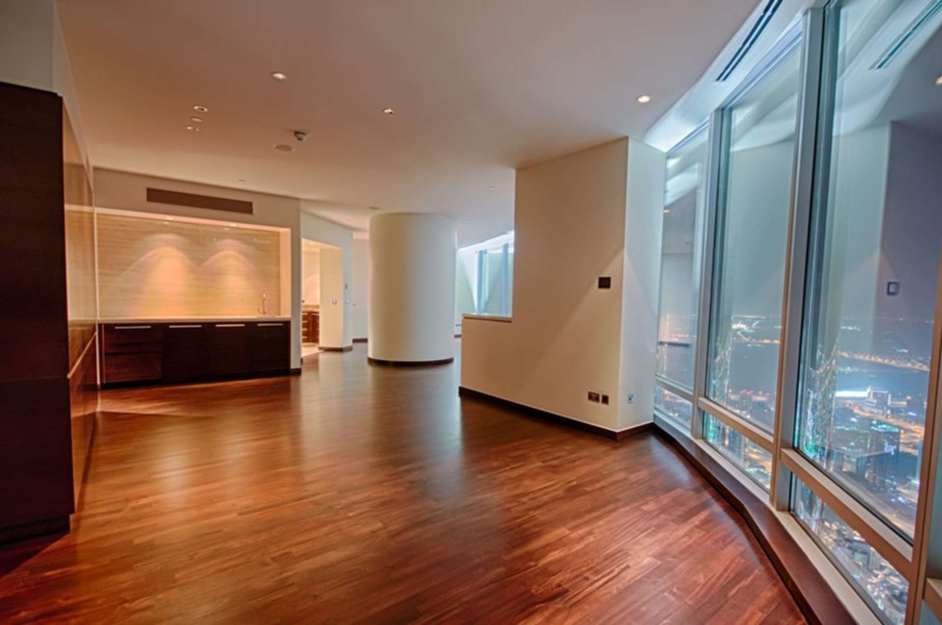 N/A,Luxurious Burj Khalifa apartment interior with stunning Dubai Fountain views, hardwood floors, spacious layout