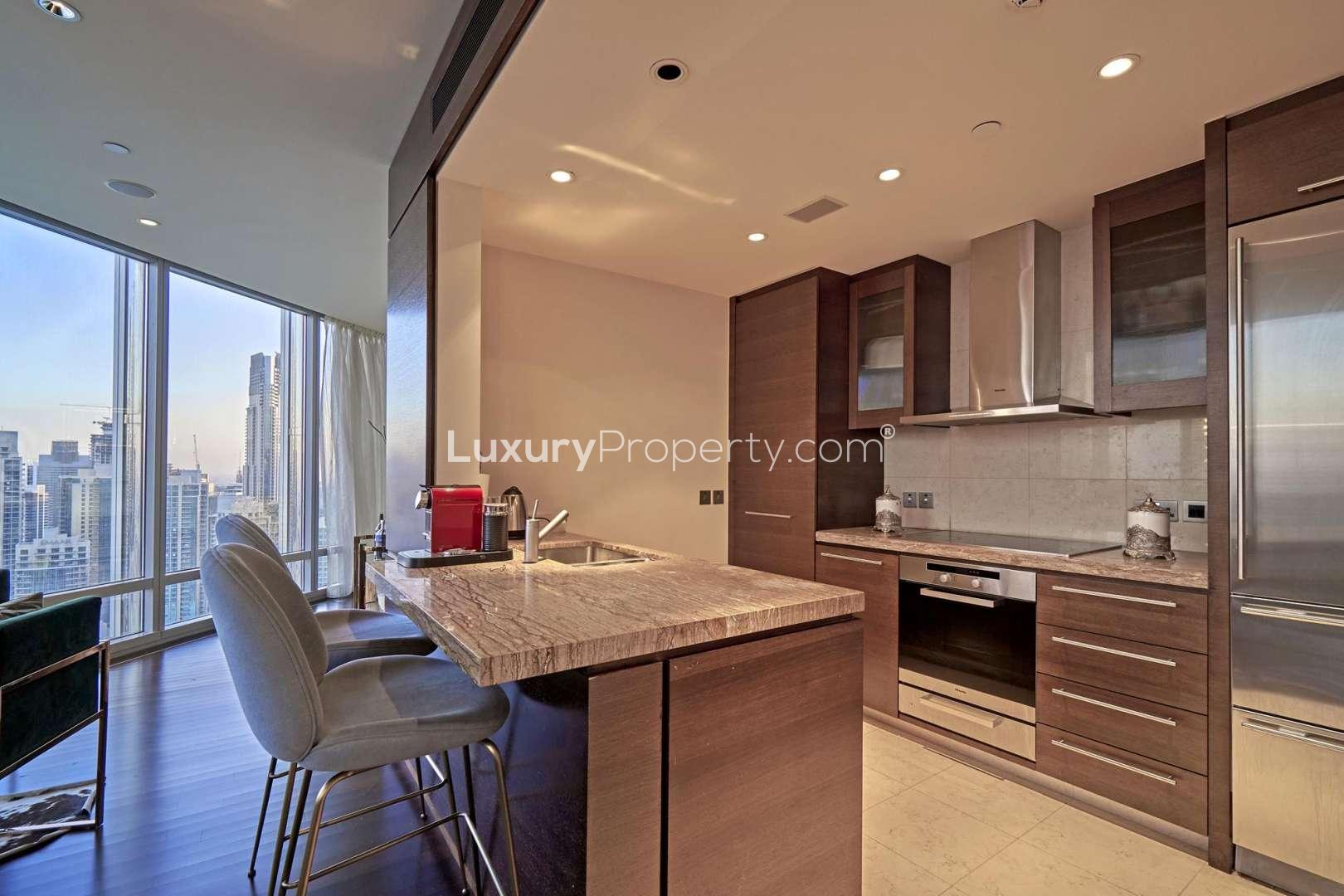 Luxurious living room in 2-bedroom apartment, Burj Khalifa, Downtown Dubai, with city views