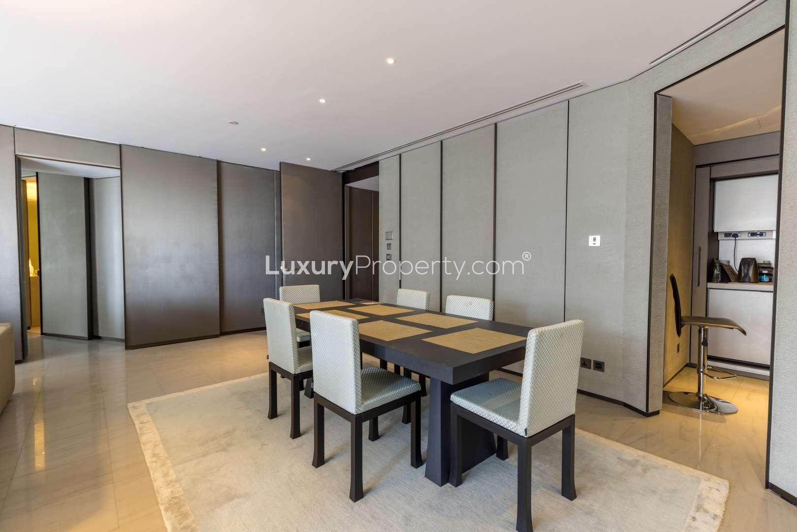 Luxurious dining area in Downtown Dubai apartment, Burj Khalifa Area, for rent