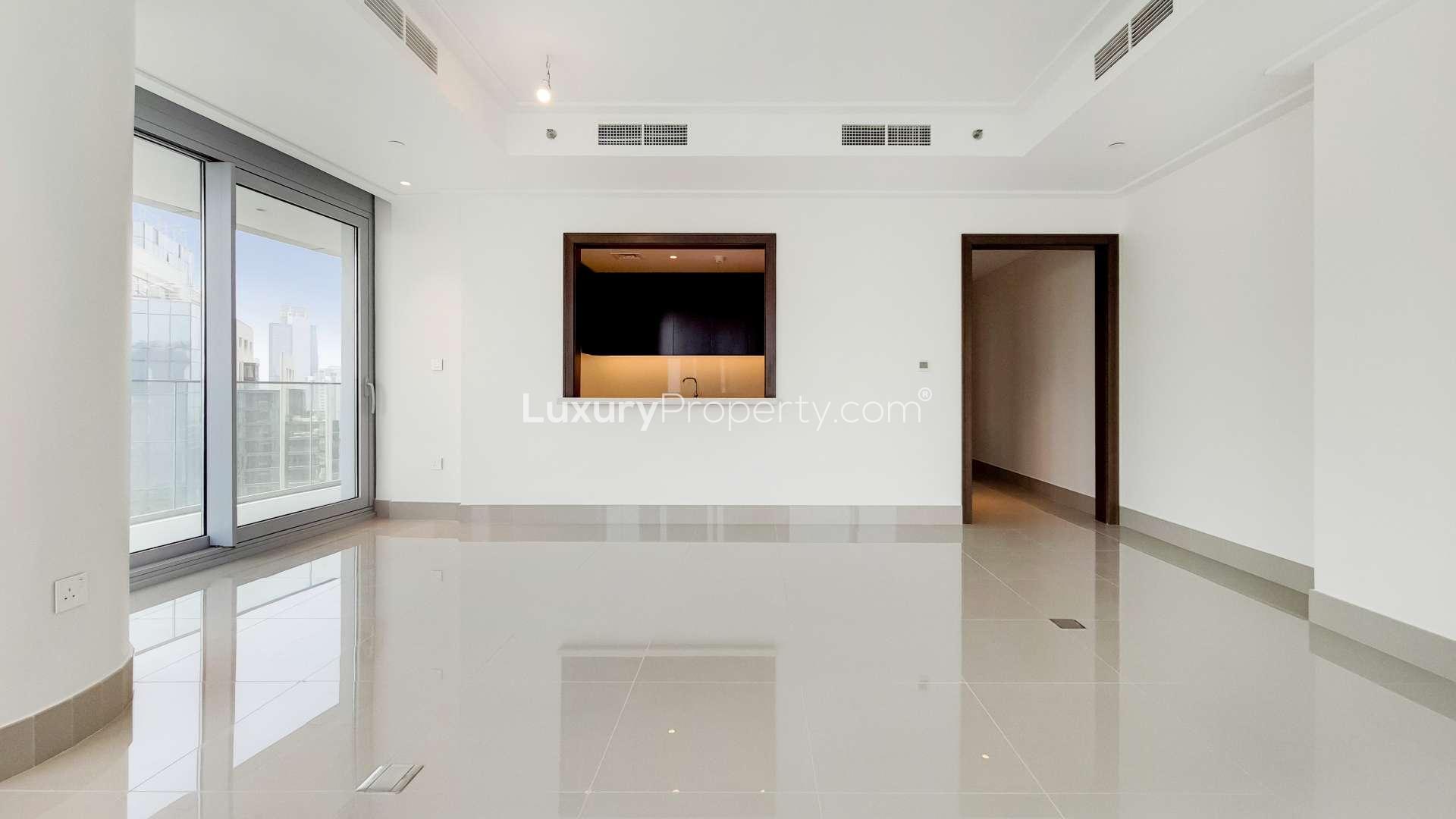 Bright, spacious apartment interior with large windows in Burj Khalifa Area, Downtown Dubai