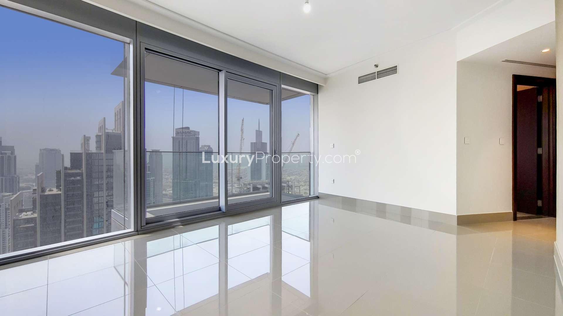 Spacious apartment interior with large windows and city views in Downtown Dubai, Burj Khalifa Area