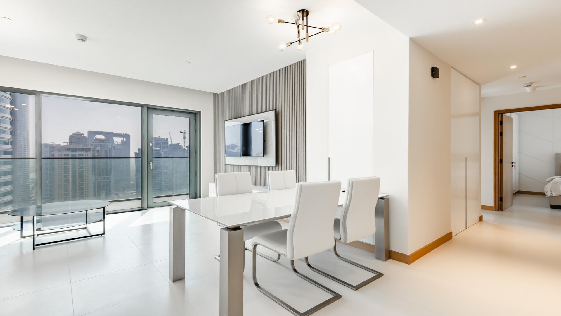 Modern living room with marina view in Vida Residences, Dubai Marina apartment for rent