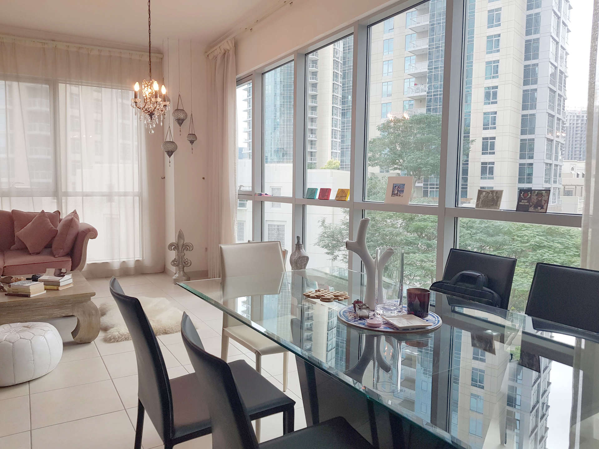 Modern kitchen with dark wood cabinets in Downtown Dubai apartment for rent, The Residences