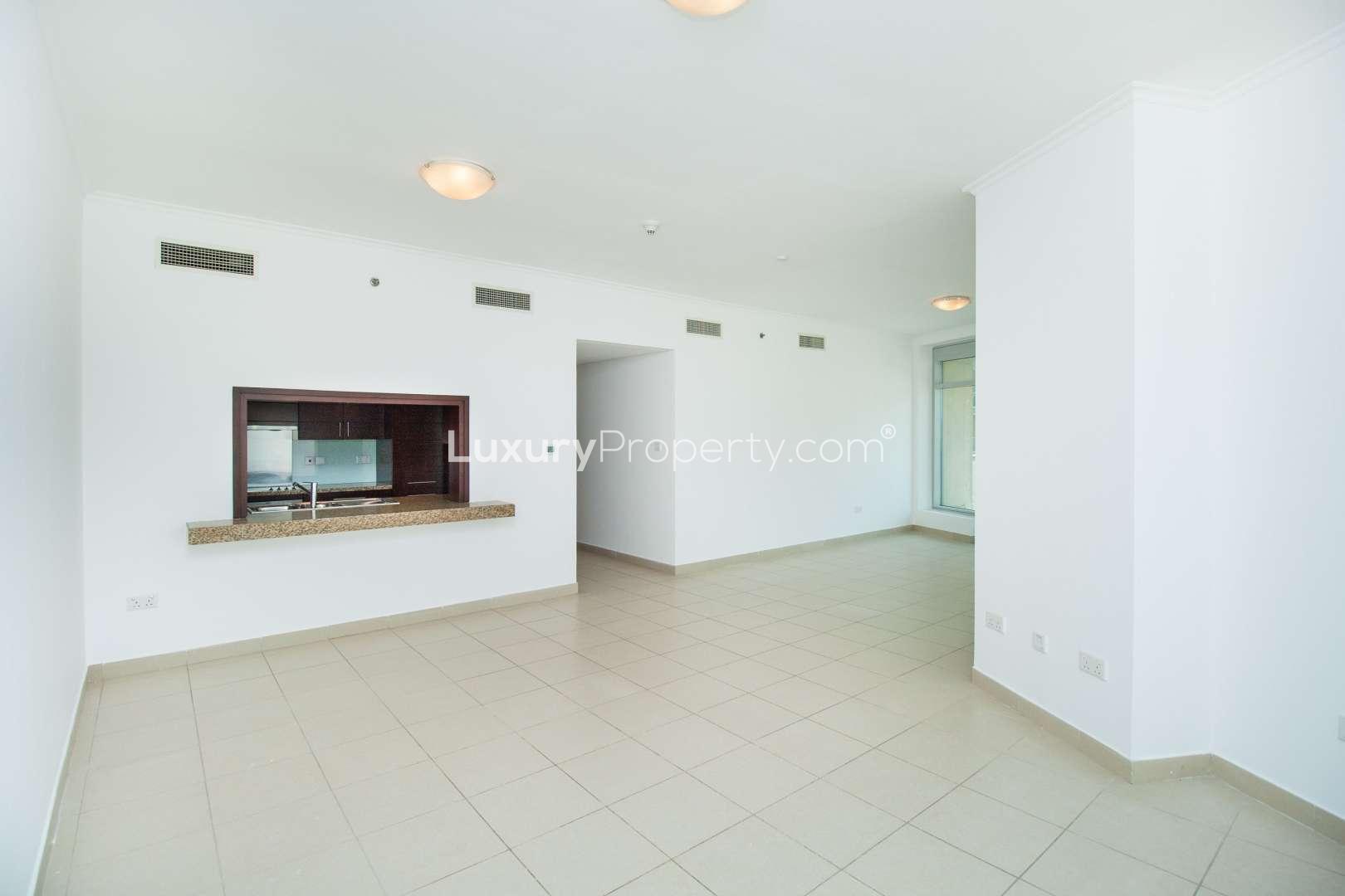 Luxury apartment interior with Burj Khalifa views, Downtown Dubai, available for rent