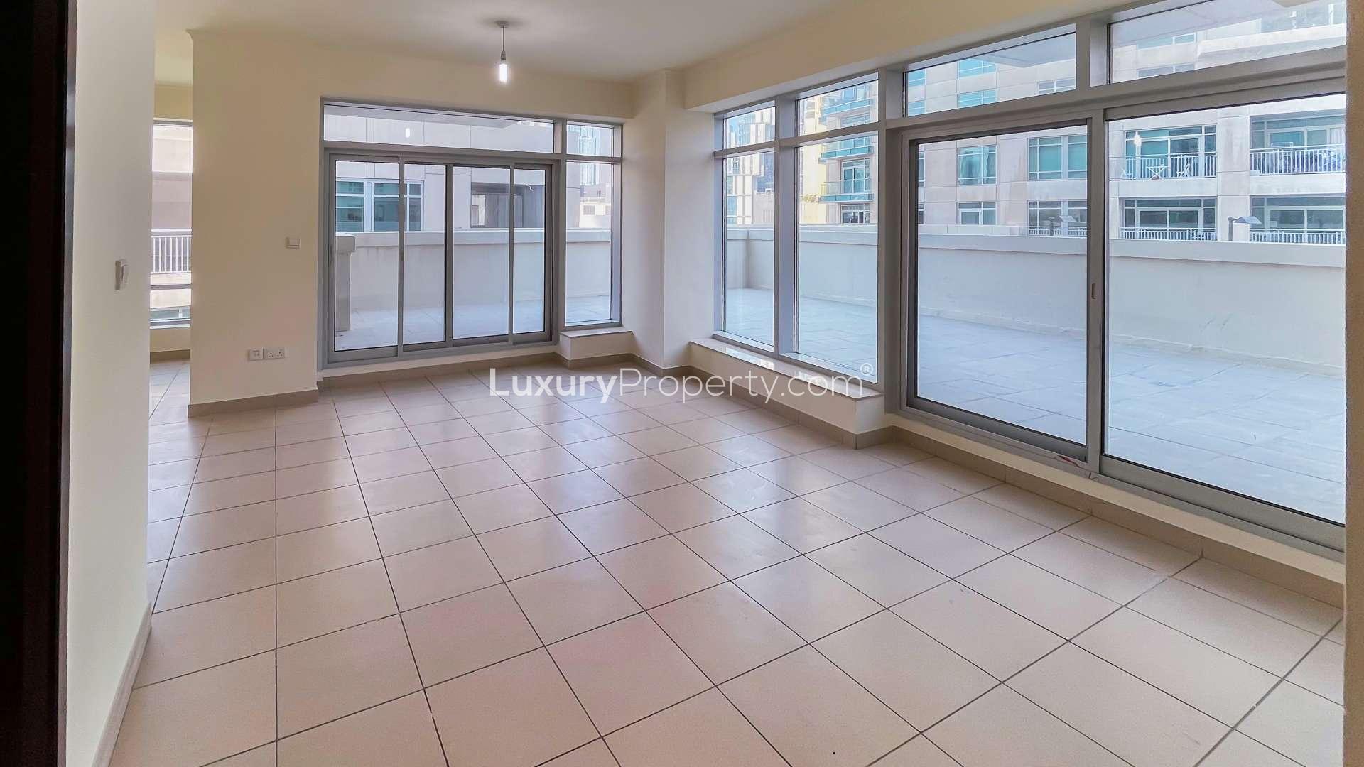 Spacious terrace view of apartment in Burj Views, Downtown Dubai for rent