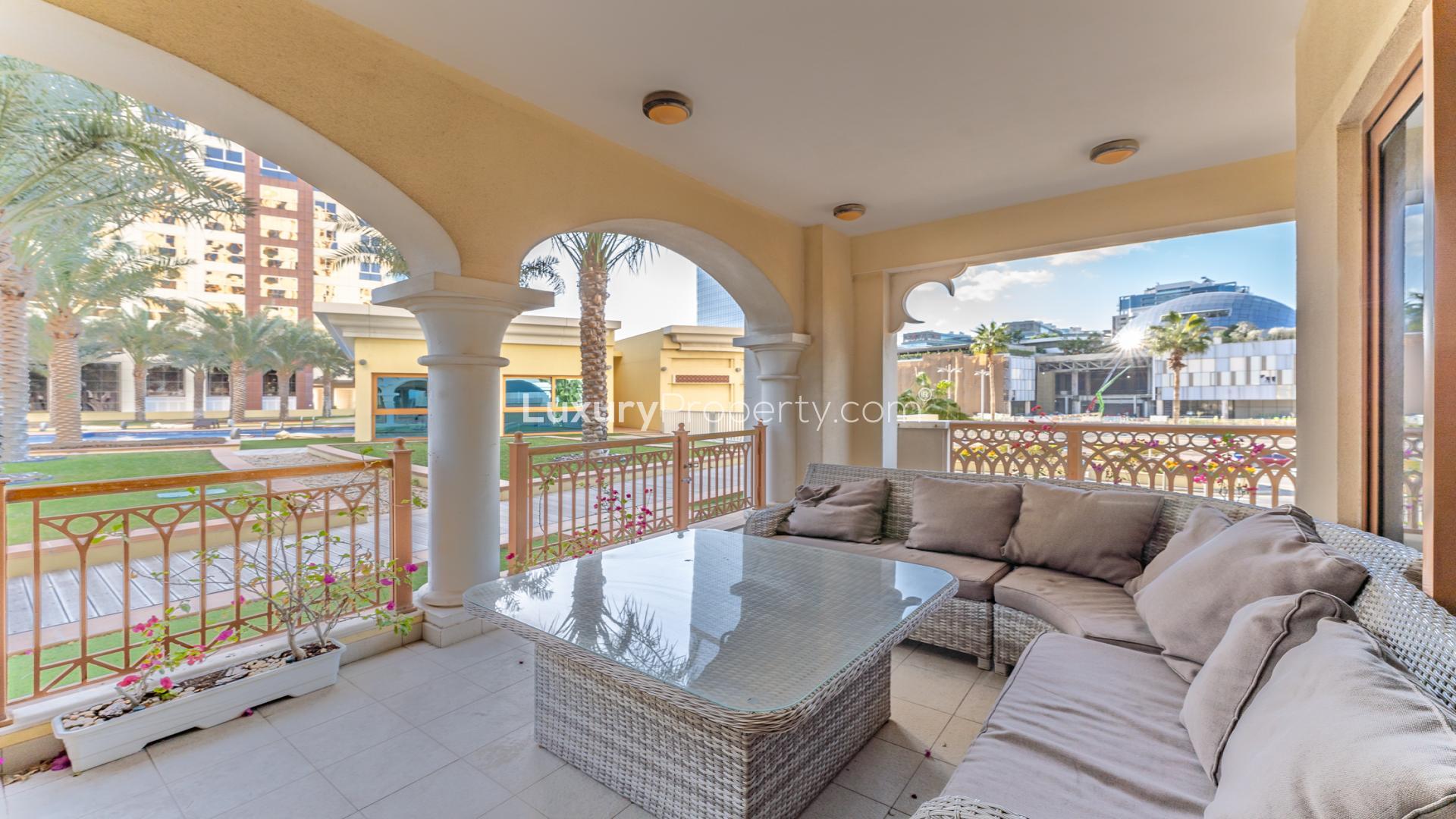 Living room of 2-bedroom apartment in Marina Residences, Palm Jumeirah, with modern decor