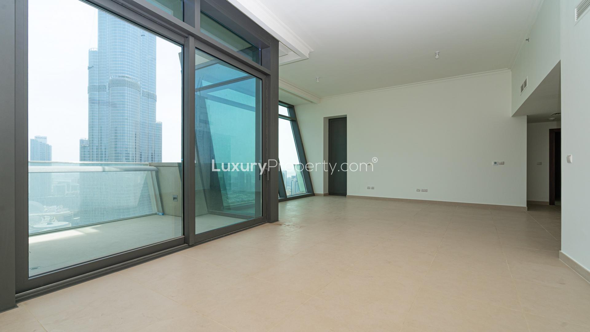 Balcony view of Burj Khalifa from Burj Vista apartment, Downtown Dubai, for rent