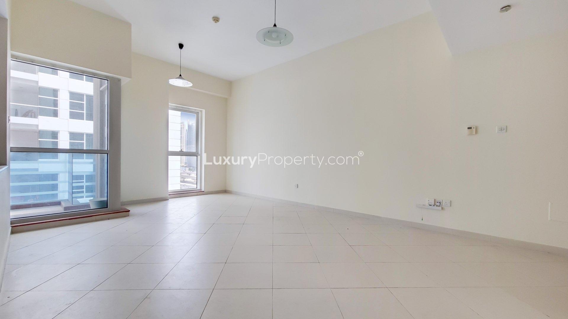 Balcony view from two-bed apartment in Cascades Tower, Dubai Marina for rent