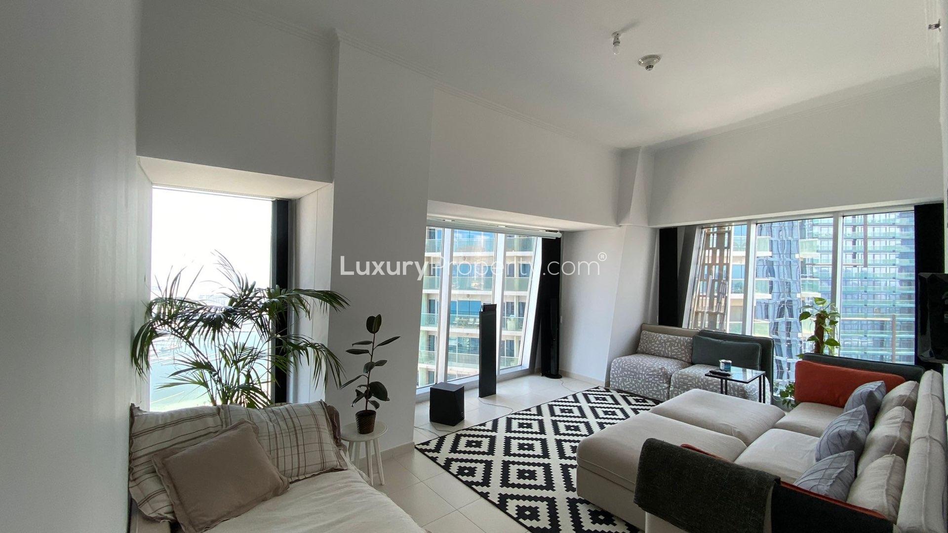 Upgraded furnished apartment interior with sea view in Cayan Tower, Dubai Marina