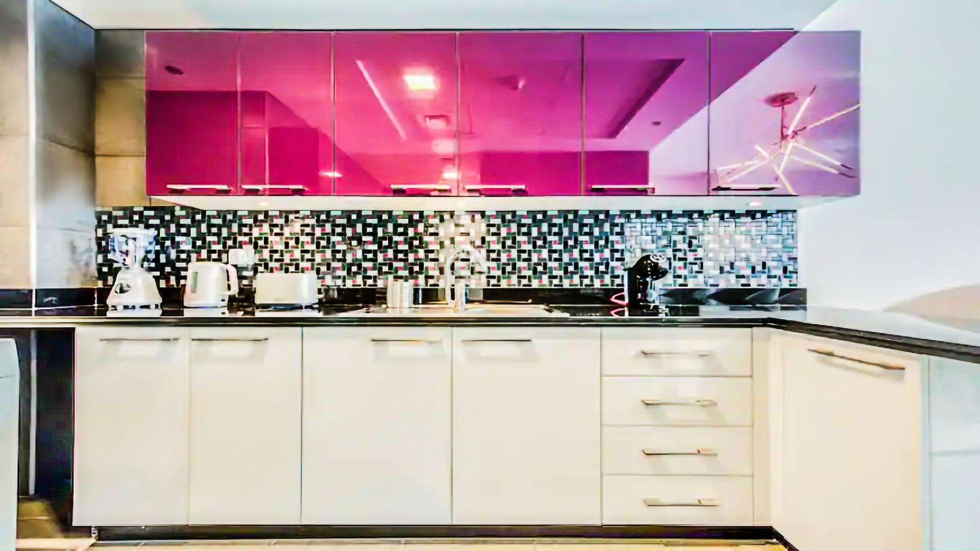 Luxurious living room in 2-bedroom apartment, Cayan Tower, Dubai Marina, elegant decor