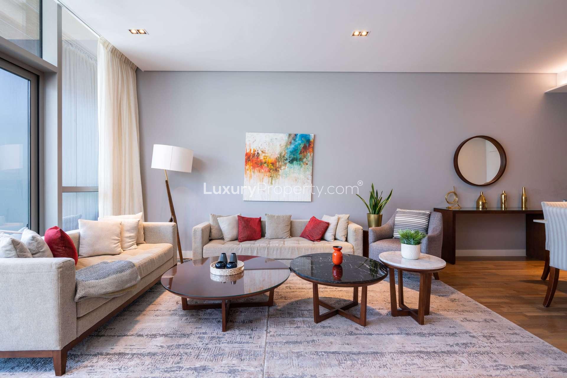 Modern 2-bedroom apartment in City Walk, Dubai, exterior view with street and buildings