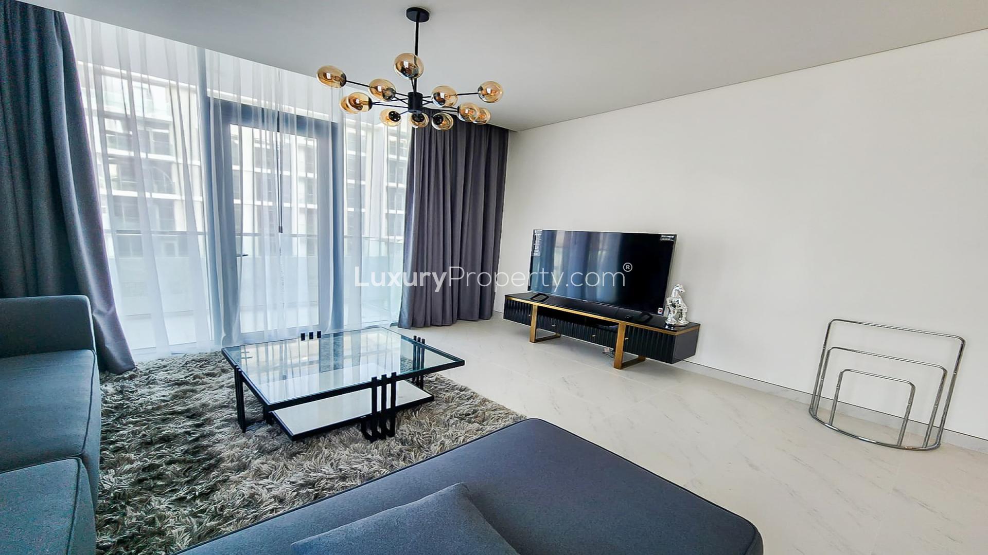 Furnished living room in 2-bedroom apartment, The Residences at District One, MBR City