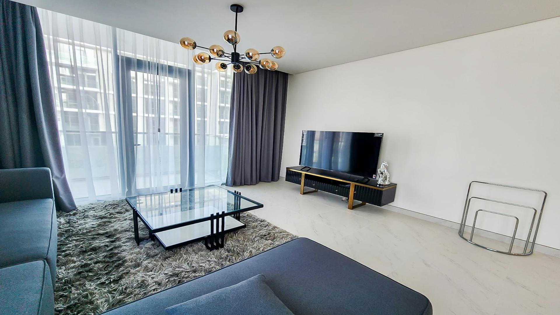 Furnished living room in 2-bedroom apartment, The Residences at District One, MBR City