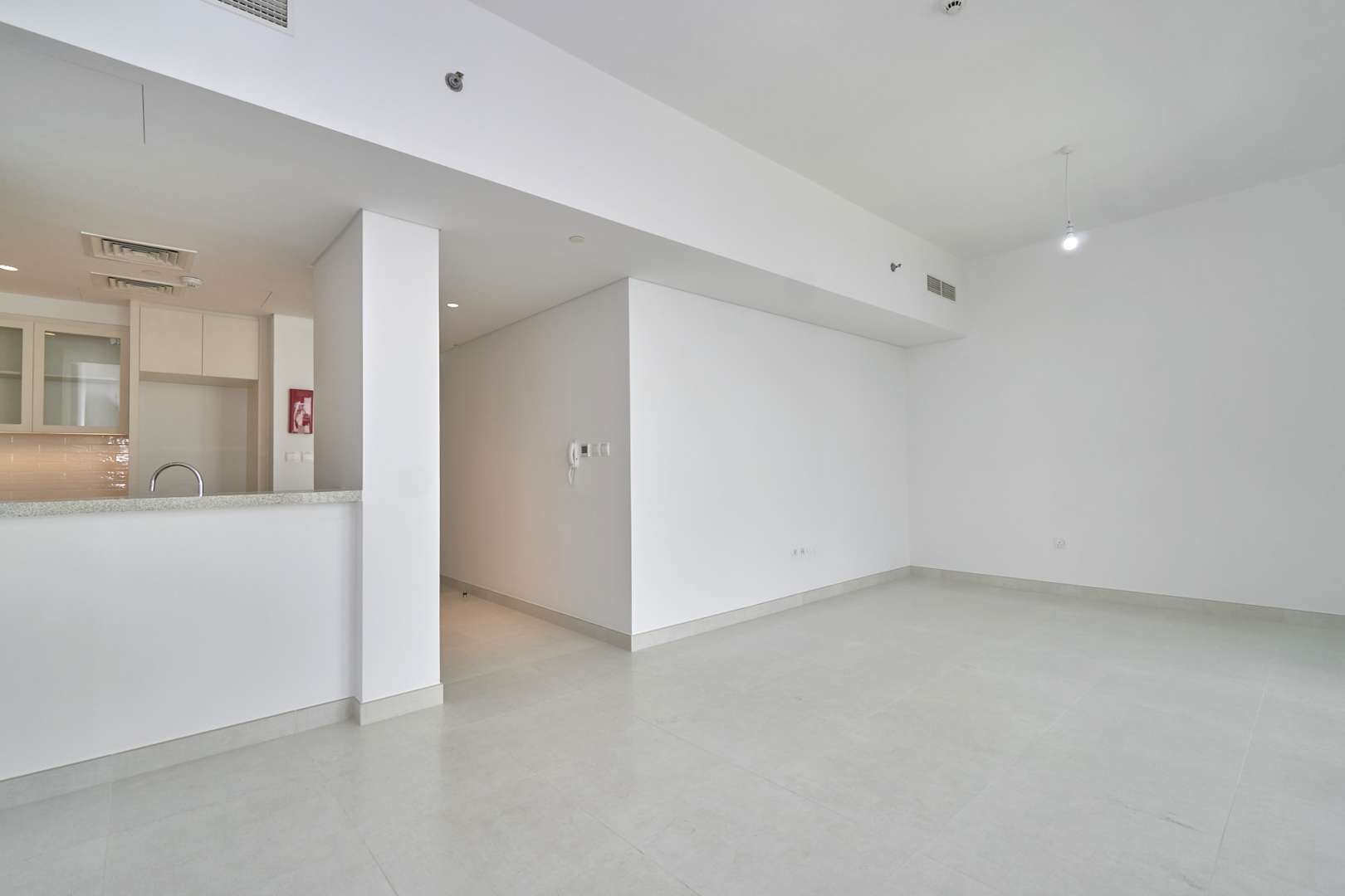 Empty living area in two-bedroom apartment, Creekside 18, Dubai Creek Harbour, for rent