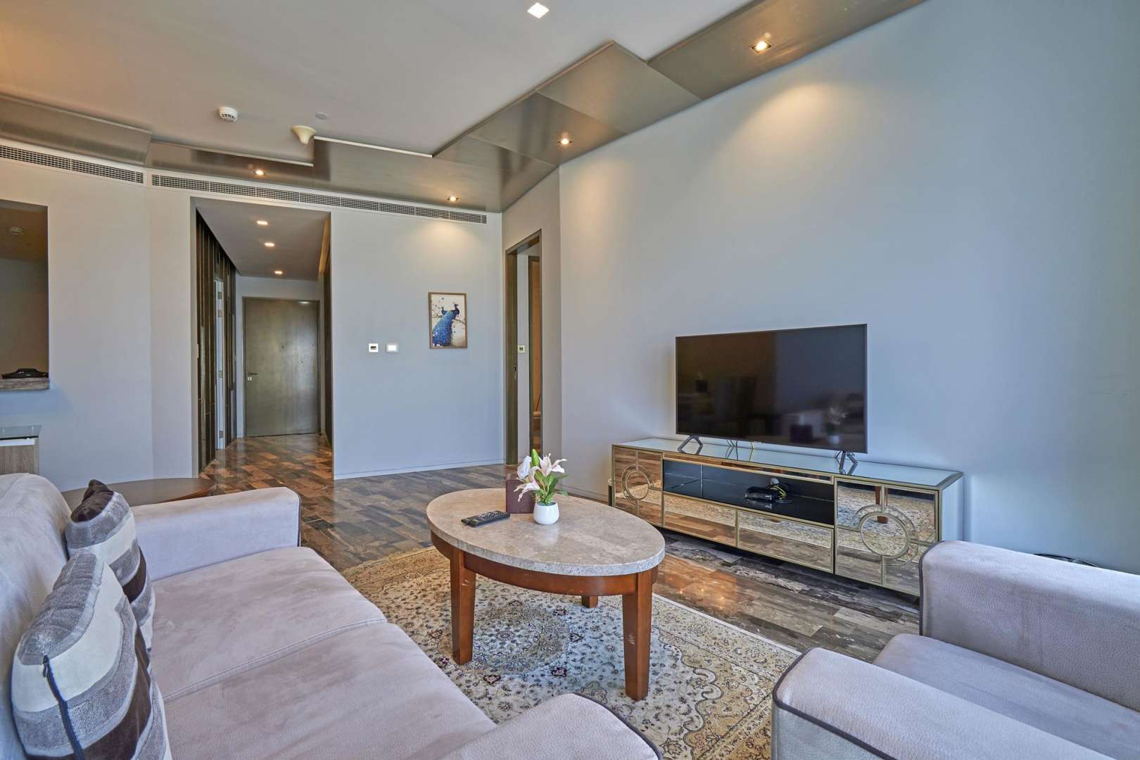 Luxurious living room in Fendi apartment, DAMAC Residenze, Dubai Marina, modern decor