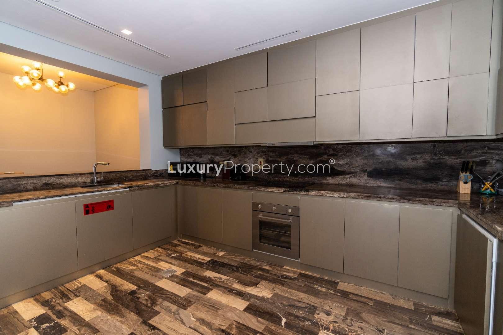 Fendi styled kitchen in luxury apartment, Damac Heights, Dubai Marina, available for rent
