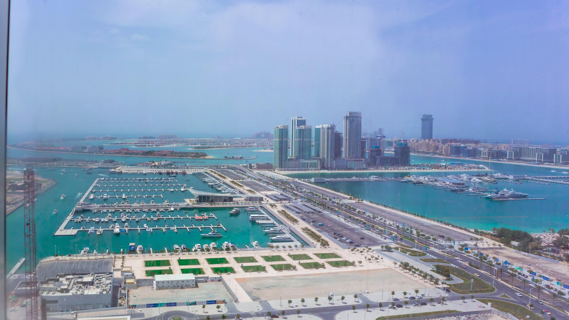 Fully furnished living room in Damac Heights apartment, Dubai Marina, with modern decor