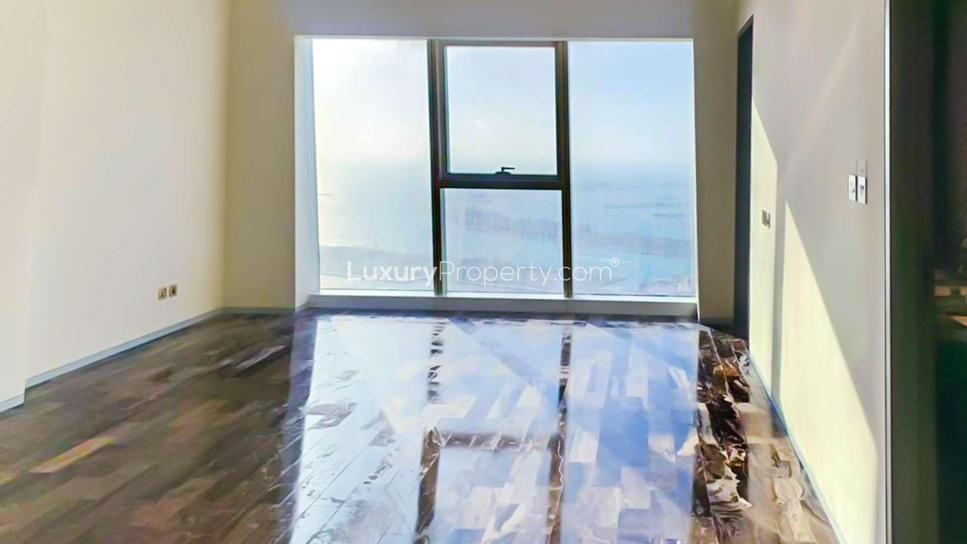 "Spacious living room with panoramic sea view in Damac Heights, Dubai Marina apartment.",Luxury Fendi design apartment with panoramic sea view in Damac Heights, Dubai Marina