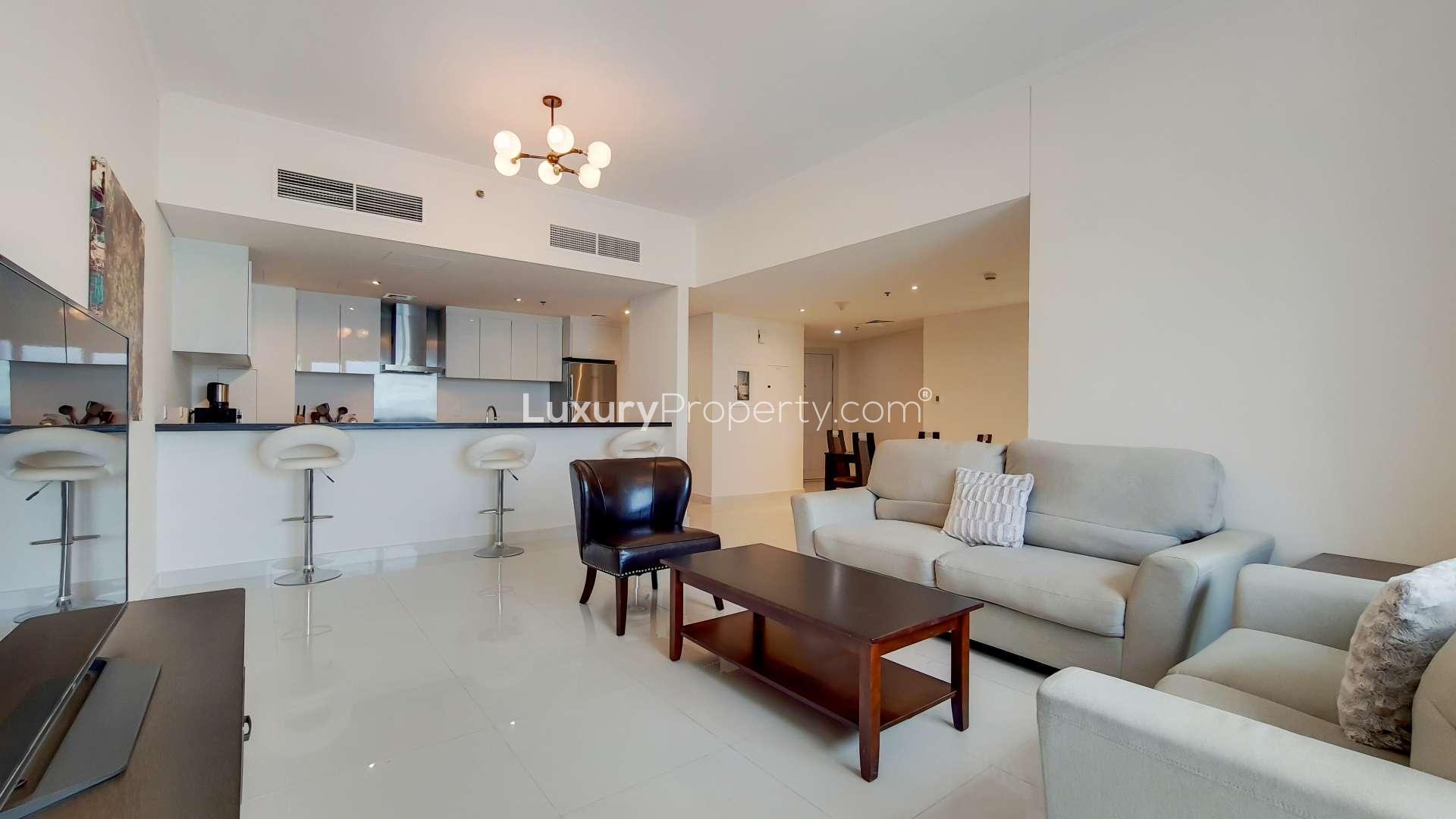 Balcony view from low-floor apartment in Damac Heights, Dubai Marina, overlooking marina