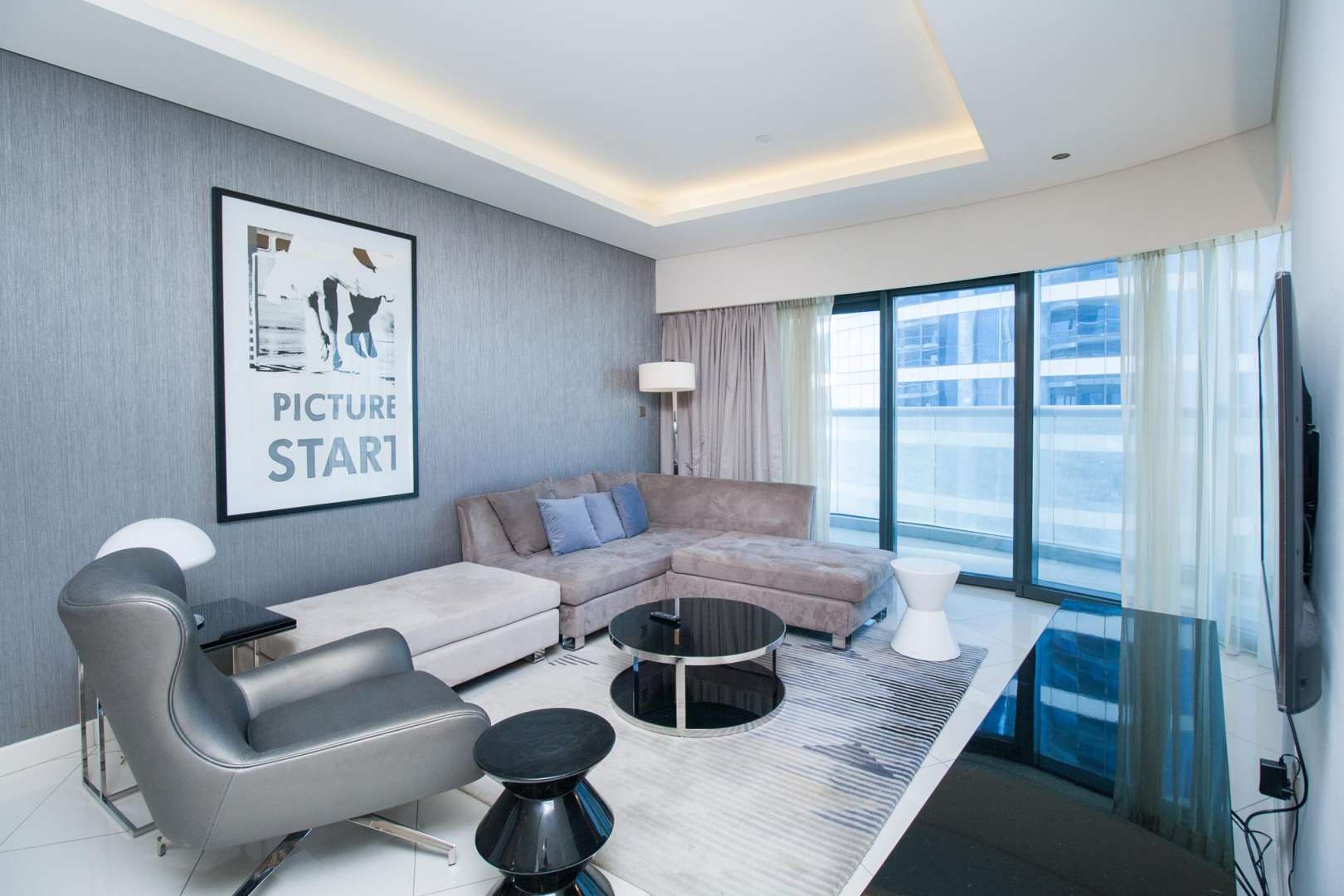 Luxury bedroom with city view in Damac Towers, Business Bay apartment for rent