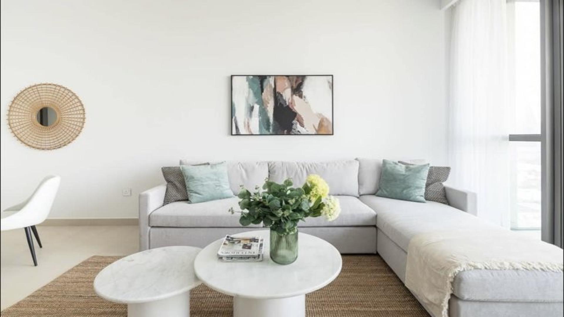 Modern living room in 2-bedroom apartment, Downtown Views, Zabeel 2, for rent