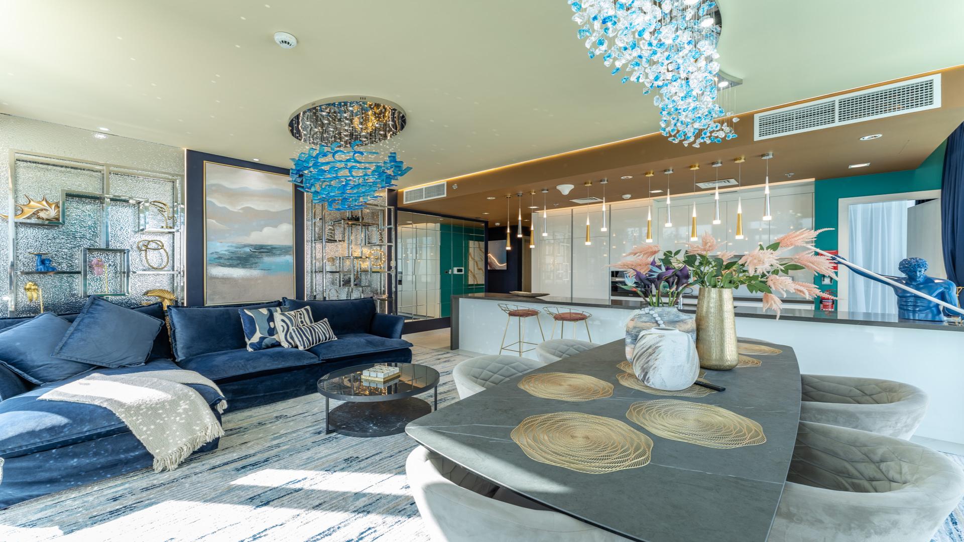 Impeccably furnished kitchen with city view in 2-bedroom apartment, MBR City District One