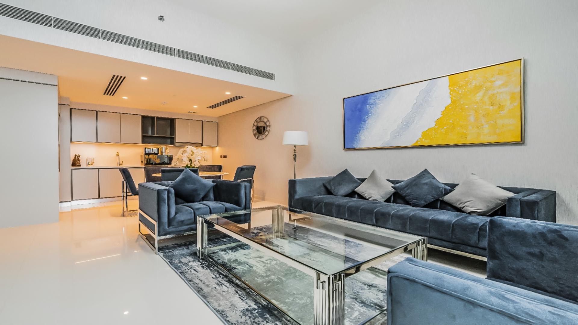 Luxurious bedroom in furnished 2-bedroom apartment, Emaar Beachfront, Dubai Harbour, with modern decor