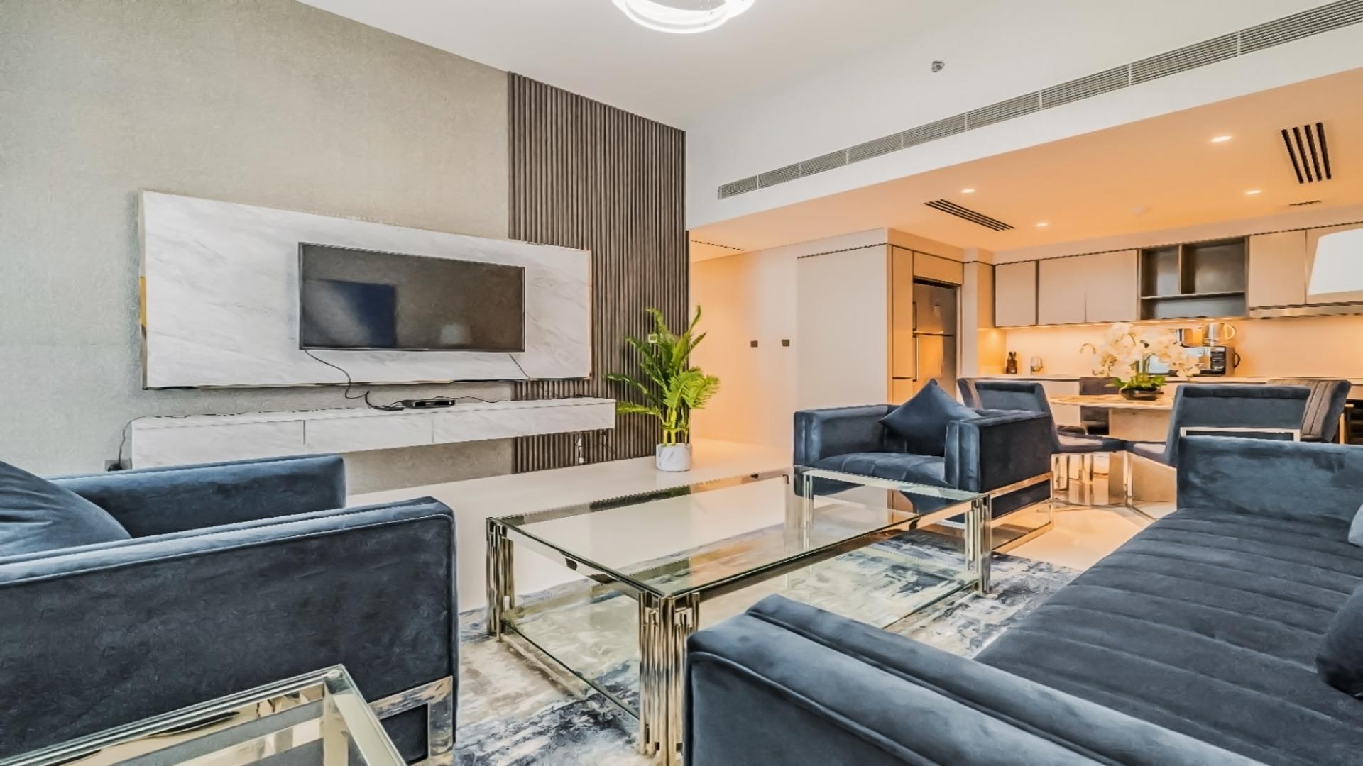 Luxurious balcony view at Sunrise Bay apartment, Dubai Harbour, overlooking marina and cityscape