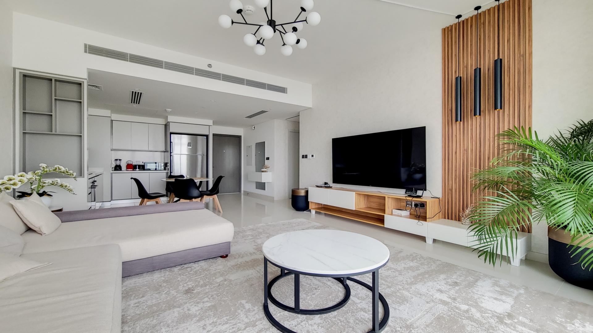 Balcony view of Dubai Harbour from furnished 2-bedroom apartment in Emaar Beachfront