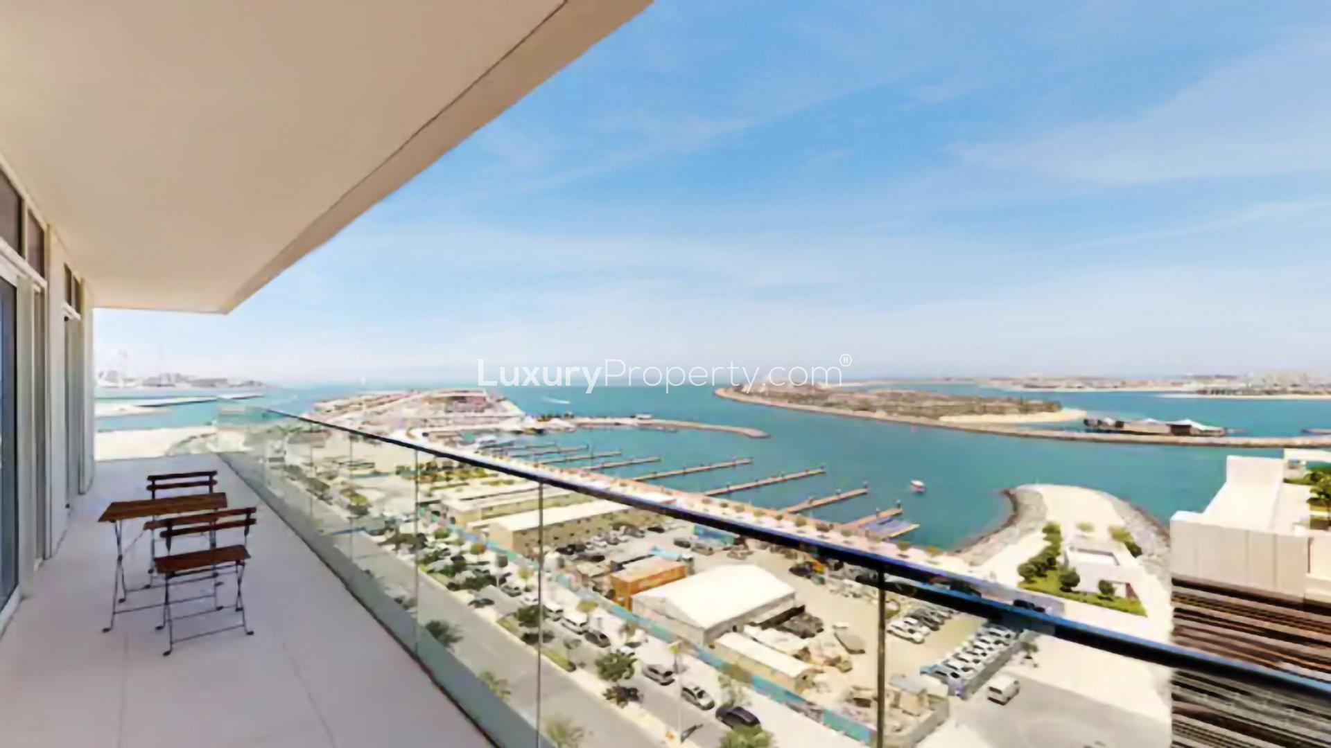 Luxurious living area in 2-bedroom apartment, Emaar Beachfront, Dubai Harbour, with modern decor