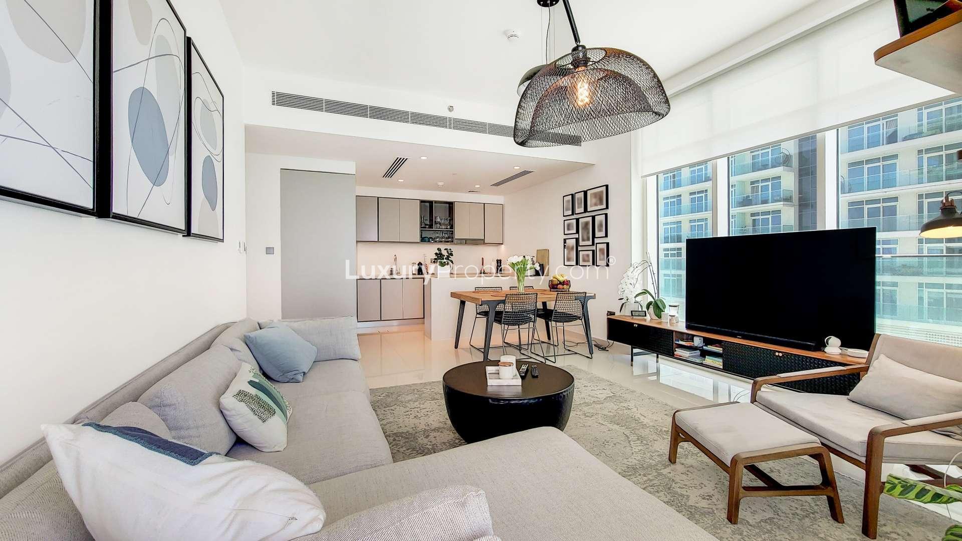 Stunning view from 2-bedroom apartment balcony in Sunrise Bay, Emaar Beachfront, Dubai Harbour