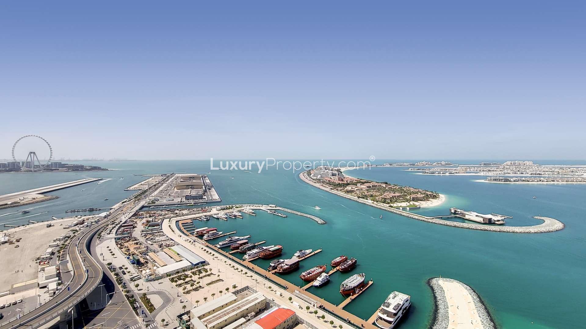 Stunning living room in 2-bedroom apartment, Emaar Beachfront, Dubai Harbour, modern decor